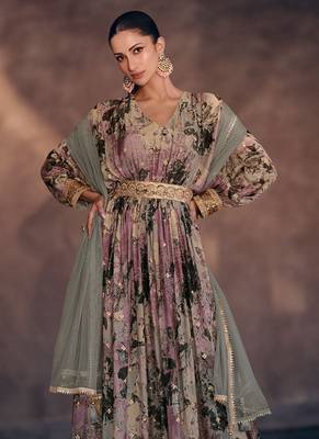 Multicolor printed georgette sequence embroidered anarkali gown with dupatta 3