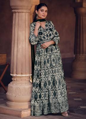 Black and white digital printed georgette anarkali gown with dupatta 1