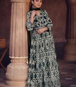 Black and white digital printed georgette anarkali gown with dupatta