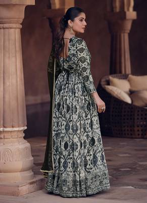 Black and white digital printed georgette anarkali gown with dupatta 2