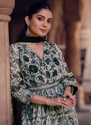 Black and white digital printed georgette anarkali gown with dupatta 4