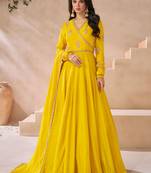 Yellow embroidered silk anarkali gown with dupatta