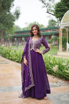PURPLE FAUX BLOOMING GEORGETTE WITH RICH SEQUINS MULTI EMBROIDERED GOWN WITH DUPATTA 1