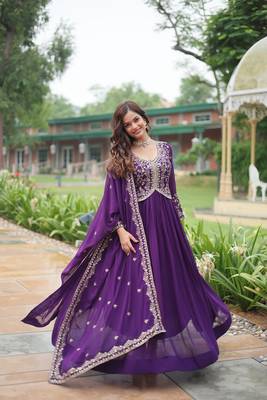 PURPLE FAUX BLOOMING GEORGETTE WITH RICH SEQUINS MULTI EMBROIDERED GOWN WITH DUPATTA 3