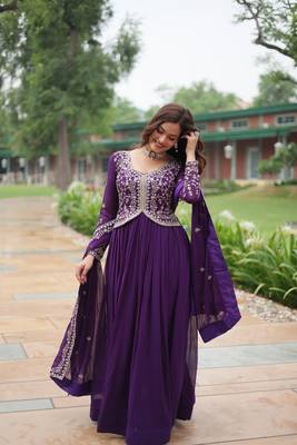 PURPLE FAUX BLOOMING GEORGETTE WITH RICH SEQUINS MULTI EMBROIDERED GOWN WITH DUPATTA 4