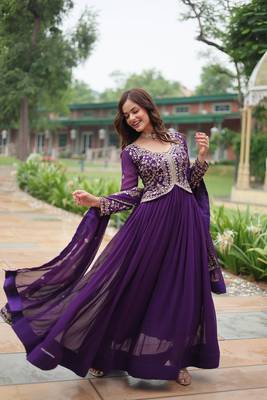 PURPLE FAUX BLOOMING GEORGETTE WITH RICH SEQUINS MULTI EMBROIDERED GOWN WITH DUPATTA 5