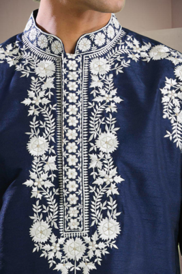 Blue art silk embroidery kurta with pajama 5