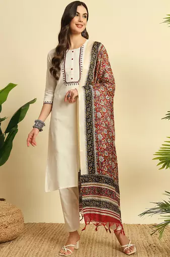 Ivory khadi cotton salwar suit with dupatta