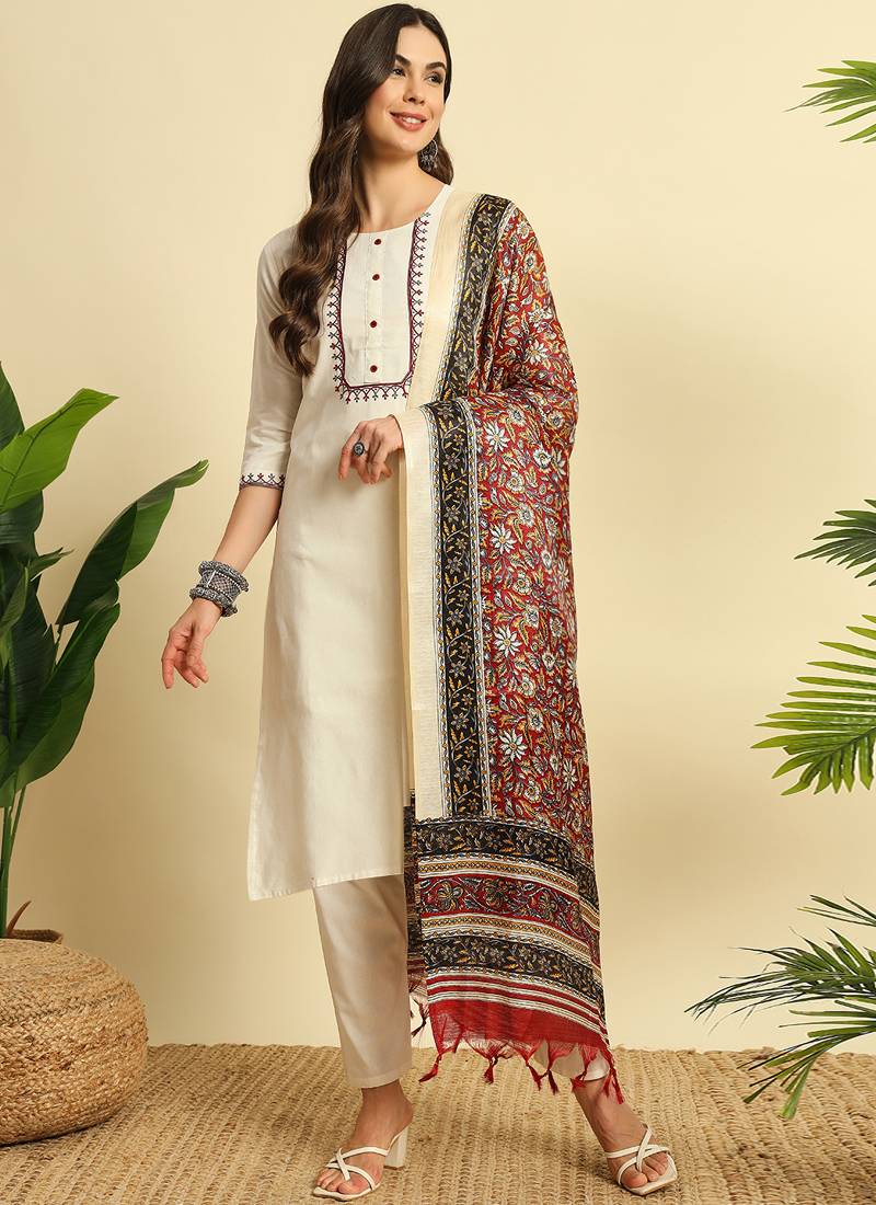 Ivory khadi cotton salwar suit with dupatta