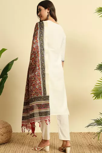 Ivory khadi cotton salwar suit with dupatta