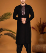 Black art silk mirror work kurta pajama