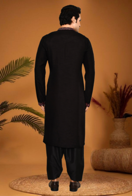 Black art silk mirror work kurta pajama 2