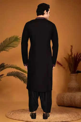 Black art silk mirror work kurta pajama