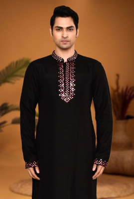 Black art silk mirror work kurta pajama 3