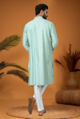Green art silk embroidery mirror work kurta pajama 2