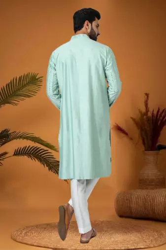 Green art silk embroidery mirror work kurta pajama