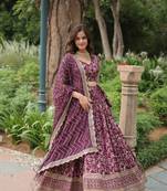 WINE DESIGNER DYEABLE PURE VISCOSE JACQUARD FABRIC LEHENGA CHOLI & DUPATTA SET
