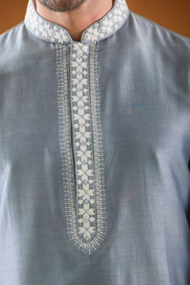 Grey cotton blend mirror work kurta pajama 4