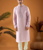 Pink cotton blend mirror work kurta pajama