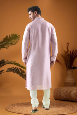 Pink cotton blend mirror work kurta pajama 4