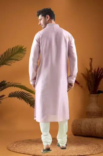 Pink cotton blend mirror work kurta pajama
