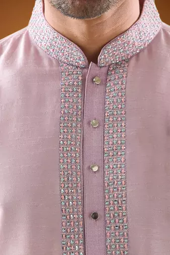 Pink cotton blend mirror work kurta pajama