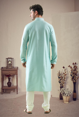 Green cotton blend mirror work kurta pajama 3