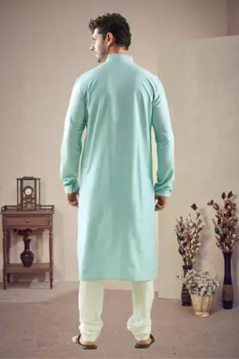 Green cotton blend mirror work kurta pajama