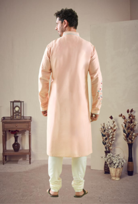 Pink cotton blend embroidery kurta pajama 2