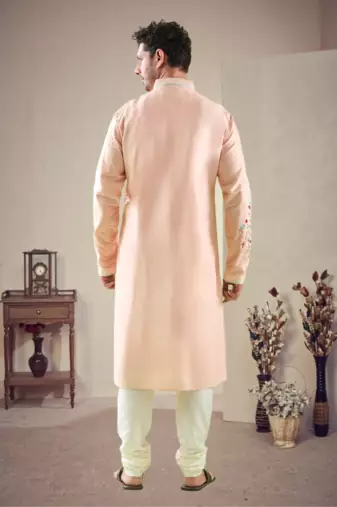Pink cotton blend embroidery kurta pajama