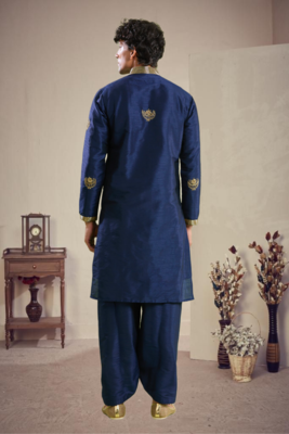 Blue art silk embroidery kurta with pajama 4