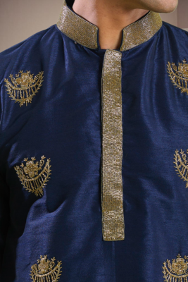 Blue art silk embroidery kurta with pajama 5