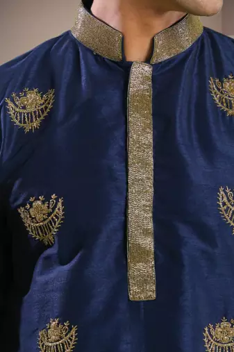 Blue art silk embroidery kurta with pajama