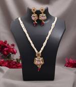 Rani & green color meena work matte gold rajwadi temple necklace set