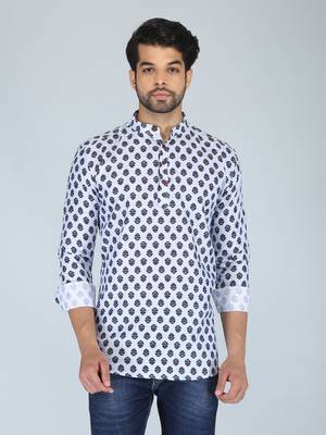 Men blue and maroon printed cotton blend kurtas 2