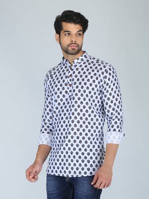 Men blue and maroon printed cotton blend kurtas 3