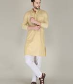 Men gold solid cotton blend kurtas