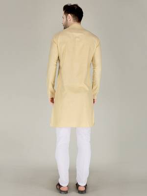 Men gold solid cotton blend kurtas 2