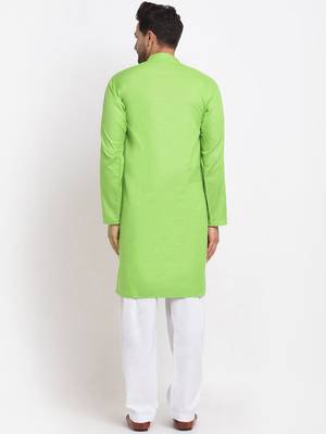 Men green solid cotton blend kurtas 2