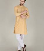 Men orange solid cotton blend kurtas