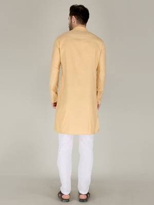 Men orange solid cotton blend kurtas 2