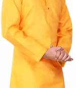 Men yellow solid cotton blend kurtas