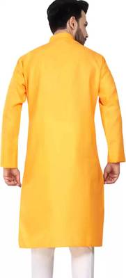 Men yellow solid cotton blend kurtas 2
