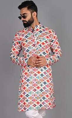 Men multi printed cotton blend kurtas 3