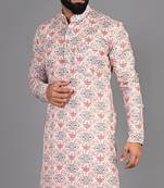 Men pink printed cotton blend kurtas