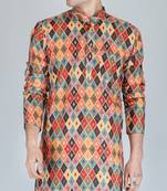 Men rust printed cotton blend kurtas