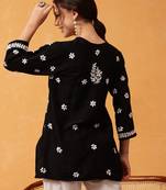 Hand Embroidered Black Muslin Lucknowi Chikankari Short Kurti 