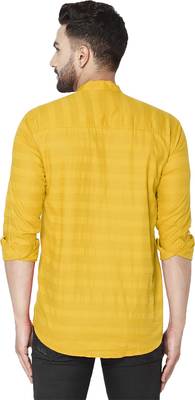 Men white and yellow striped cotton blend kurtas 2