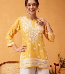 Hand Embroidered Yellow Muslin Lucknowi Chikankari Short Kurti 