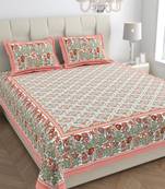 Pattachitra collection peach and green double bedsheet
